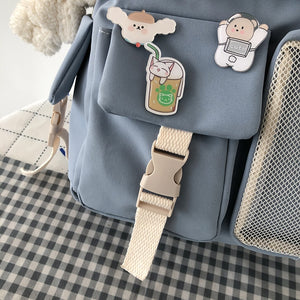 Kawaii Nylon Water-Resistant Backpack with Plush Bear